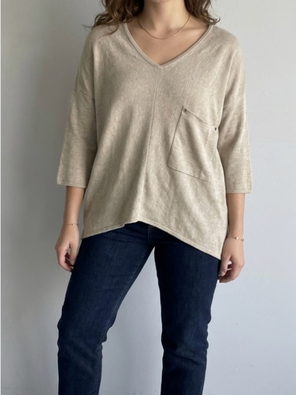 Kerisma Neutral Beige Knit V-Neck Top